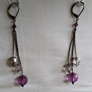 Purple  & Clear Bead Earrings